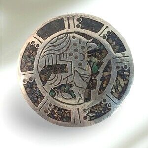 Vintage Mexico Sterling Silver Abalone Tribal Warrior Pin Brooch (23g)
